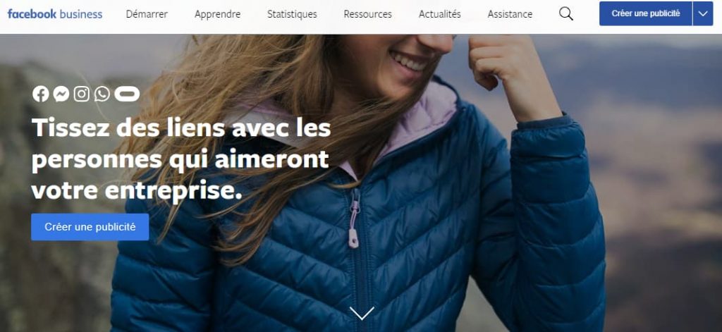 Page d'accueil Facebook Business