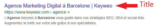 Exemple d'une balise title dans Google