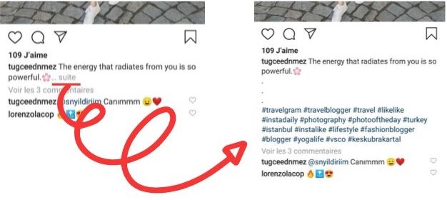 Hashtags mis en légende d'une publication Instagram