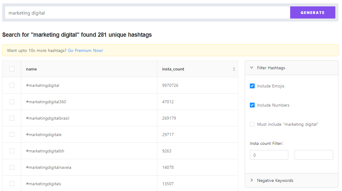 Trouver des hashtags sur Seekmetrics
