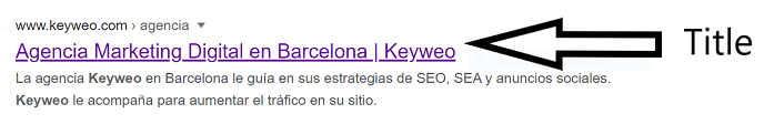 Ejemplo de una etiqueta de título en Google