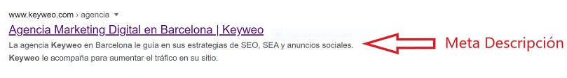 Ejemplo de una meta descripción en Google