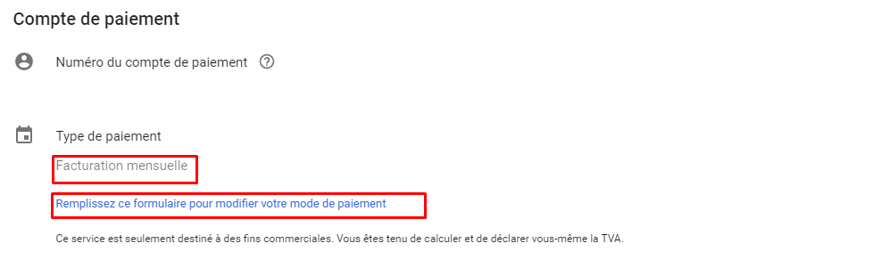 information de paiement google ads