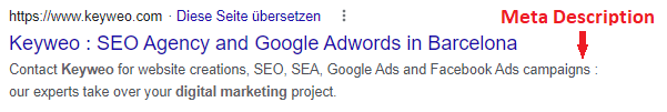 Beispiel einer Meta Description bei Google