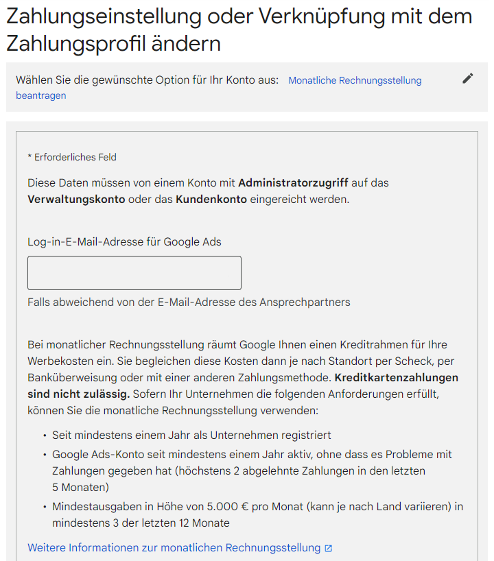 Zahlungseinstellung bei Google Ads ändern