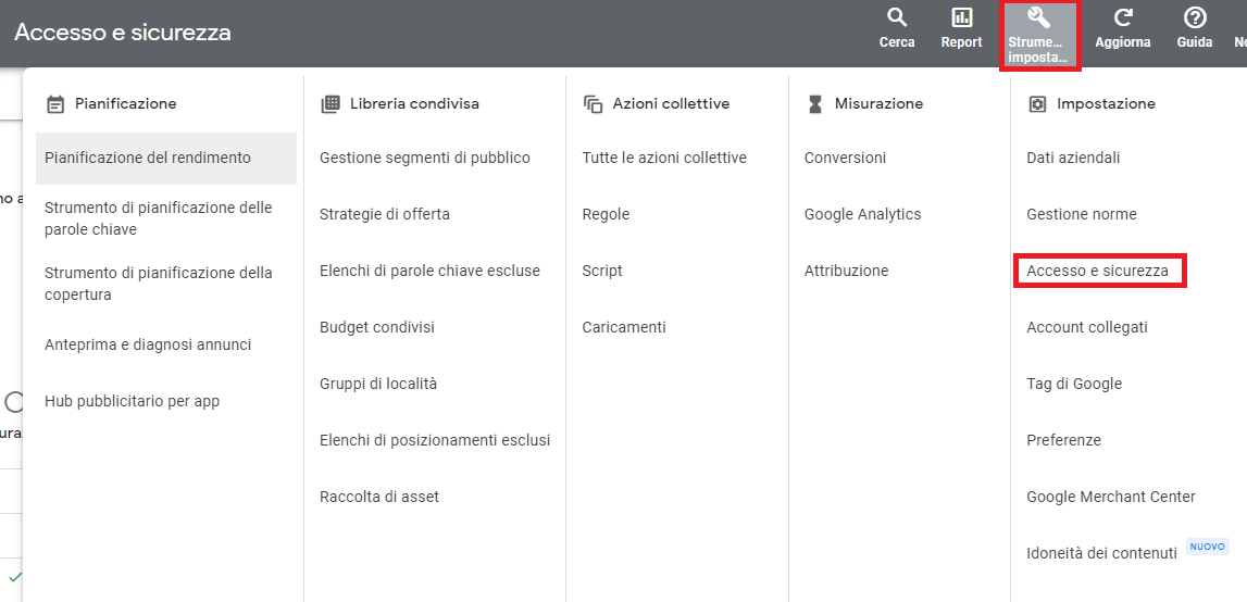accesso e sicurezza google ads