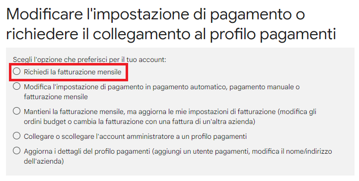 modificare le impostazioni di pagamento