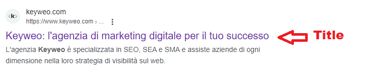 Esempio di un tag title in Google