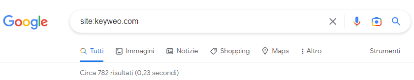 Ricerca delle pagine keyweo indexate nella search bar di google