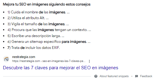 Featured snippet Lista numerada