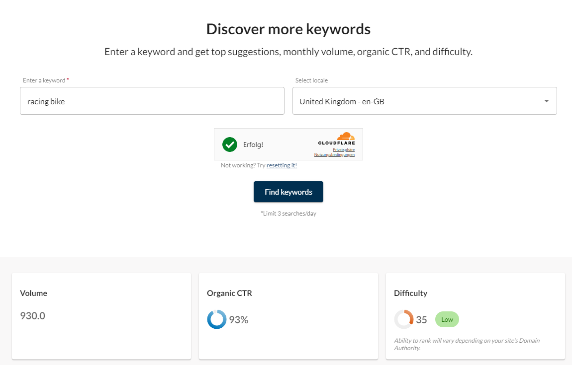 Detecting search volume with the moz tool
