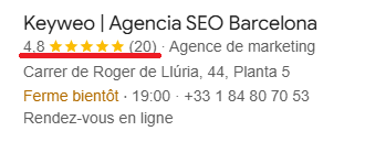 Image des notes attribuée à Keyweo sur Google