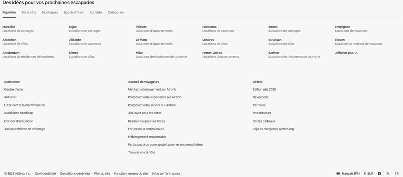 Exemple du footer optimisé issu du site Airbnb