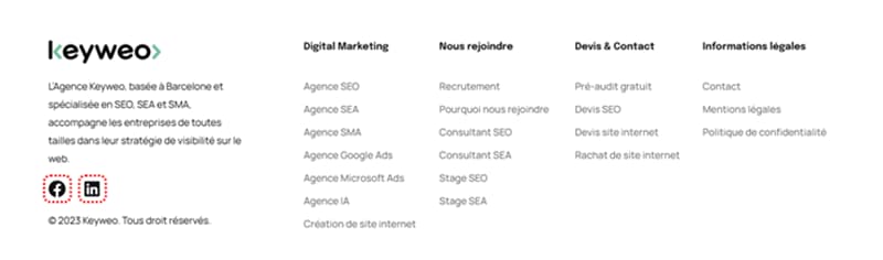 Exemple de footer du site Keyweo