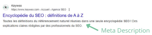 Apperçu de la meta description dans Google
