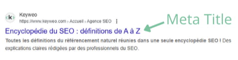 Apperçu du meta title dans Google