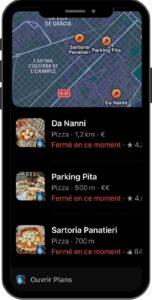 Capture d'écran d'une recherche vocale des meilleures pizzerias de Barcelone.
